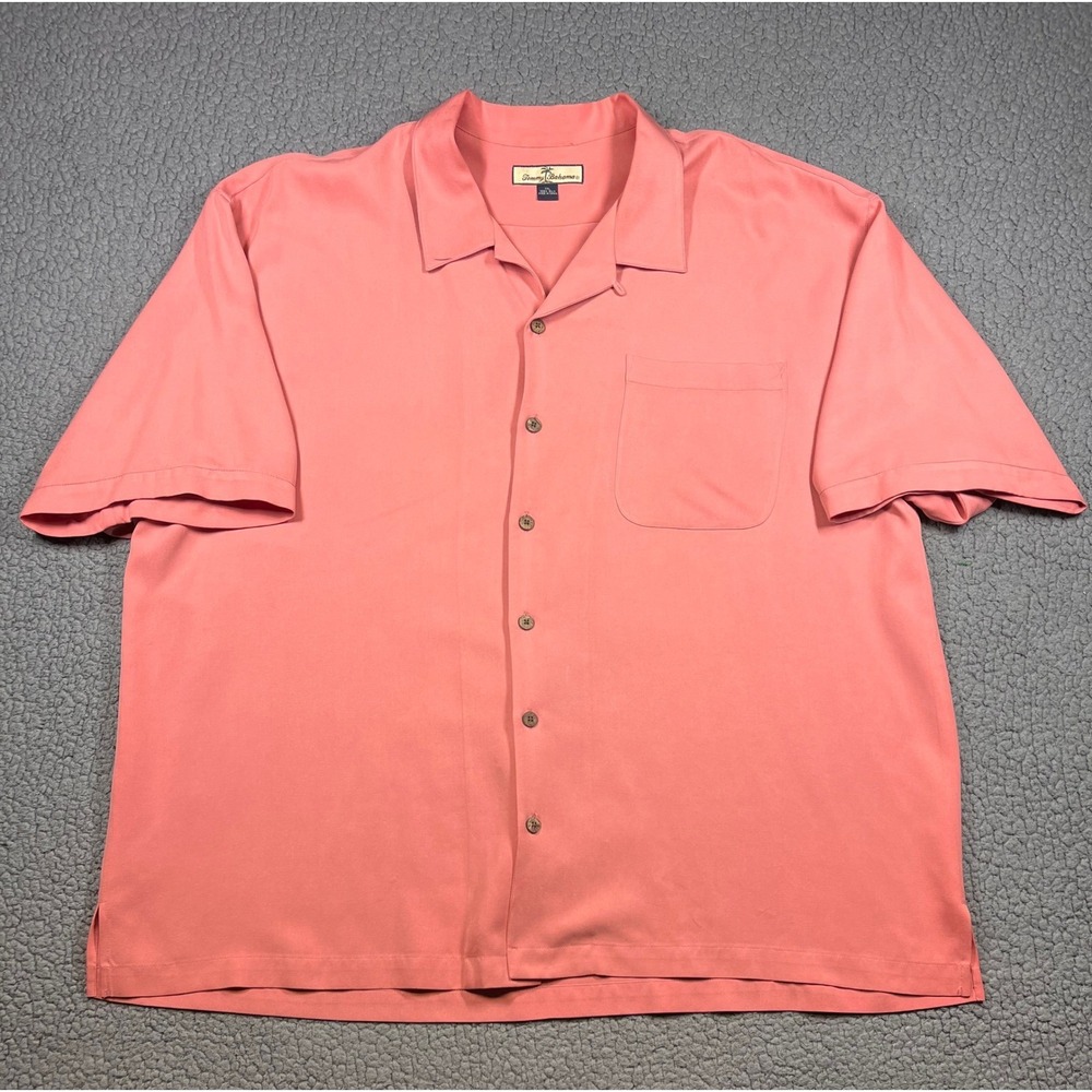 Tommy Bahama Silk Camp Shirt Coral Pink Short Sleeve Button Up Men's XXL